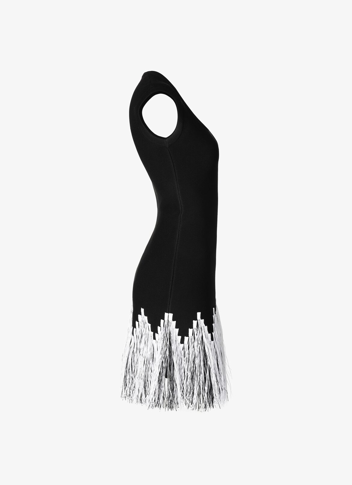ROBE SANS MANCHE RAPHIA FRANGE NOIR/BLANC ALAÏA NOIR/BLANC ROBE SANS MANCHE RAPHIA FRANGE NOIR/BLANC